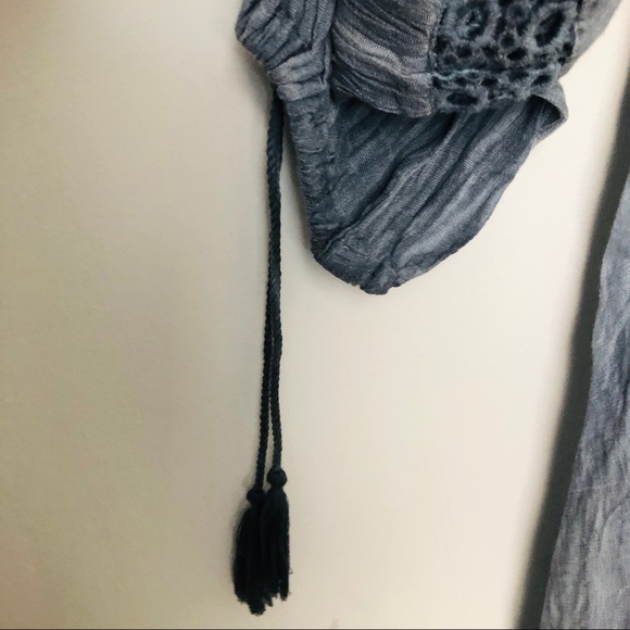 En Creme Blue Tunic Top Crochet Trim Long Sleeve Small Boho‎ Blouse - Picture 7 of 9